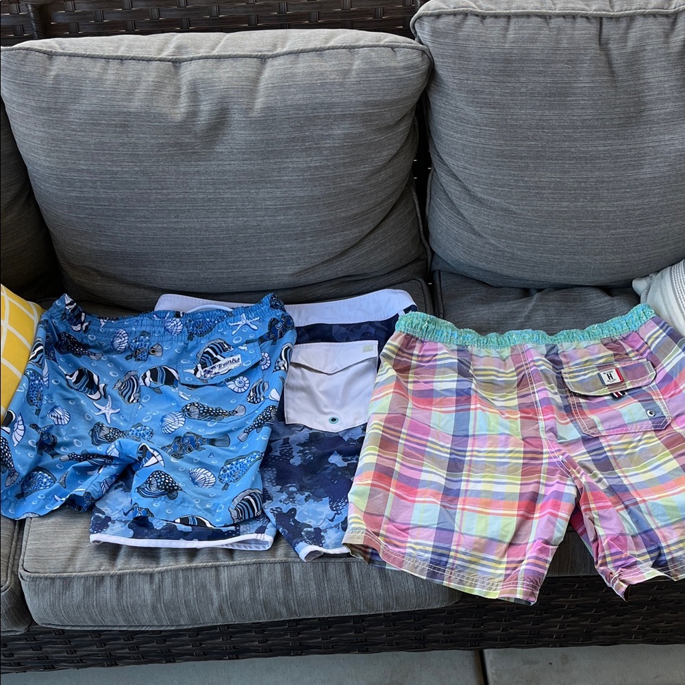 Huk Ocean Blue and Plaid Swim Trunks